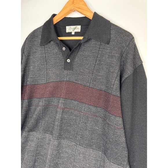 Vintage Modango Sweater Mens XL Black Gray Merino Wool Blend Long Sleeve Polo - Picture 3 of 15